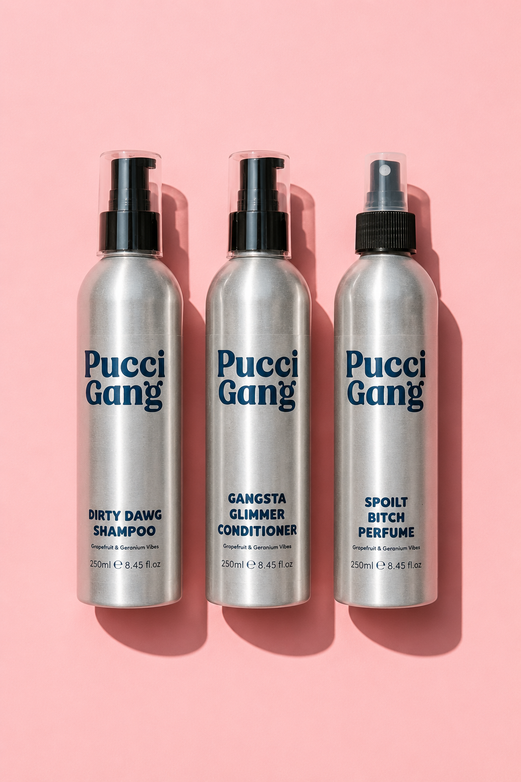 Pucci Gang Grapefruit & Geranium Triple, dog shampoo, conditioner and perfume set