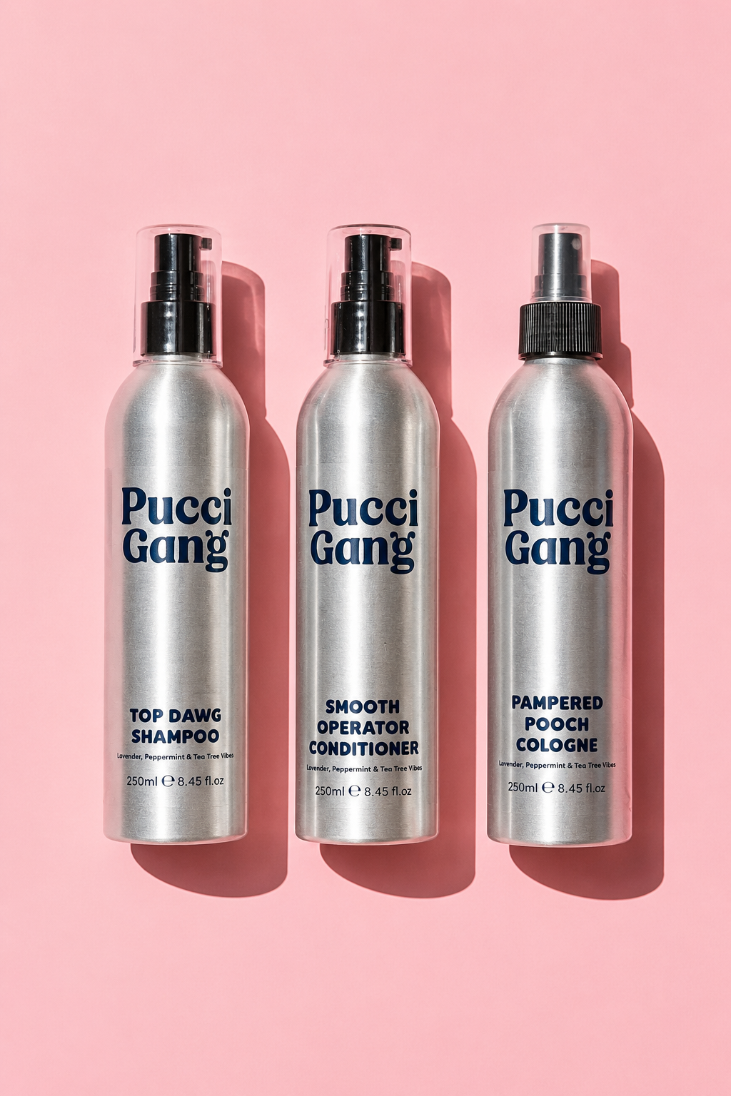 Pucci Gang Lavender, Peppermint & Tea Tree Triple, dog shampoo, conditioner and cologne set