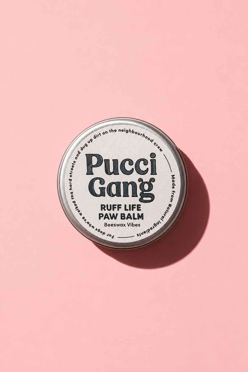 Pucci Gang Ruff Life Paw Balm, natural dog paw balm tin